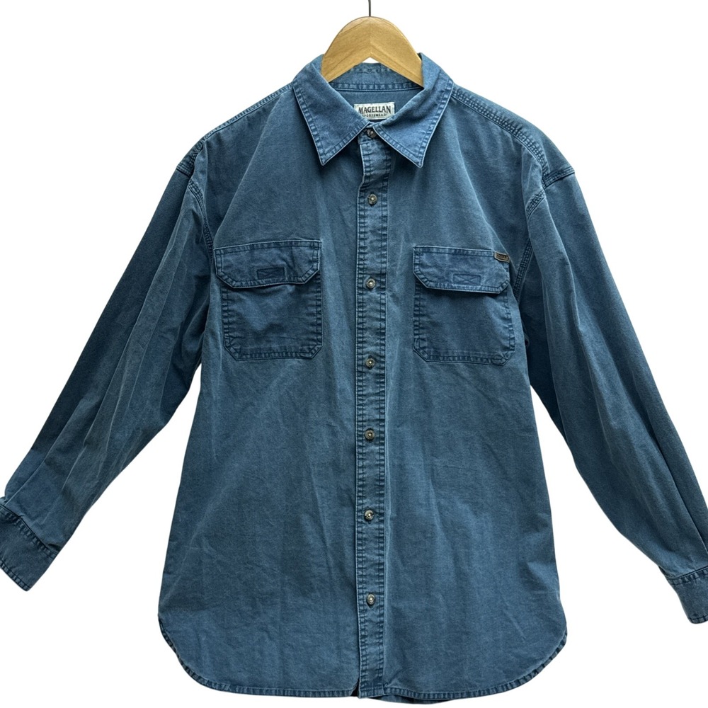 Magellan Sportswear Mens Blue Long Sleeve Button Up Shirt‎